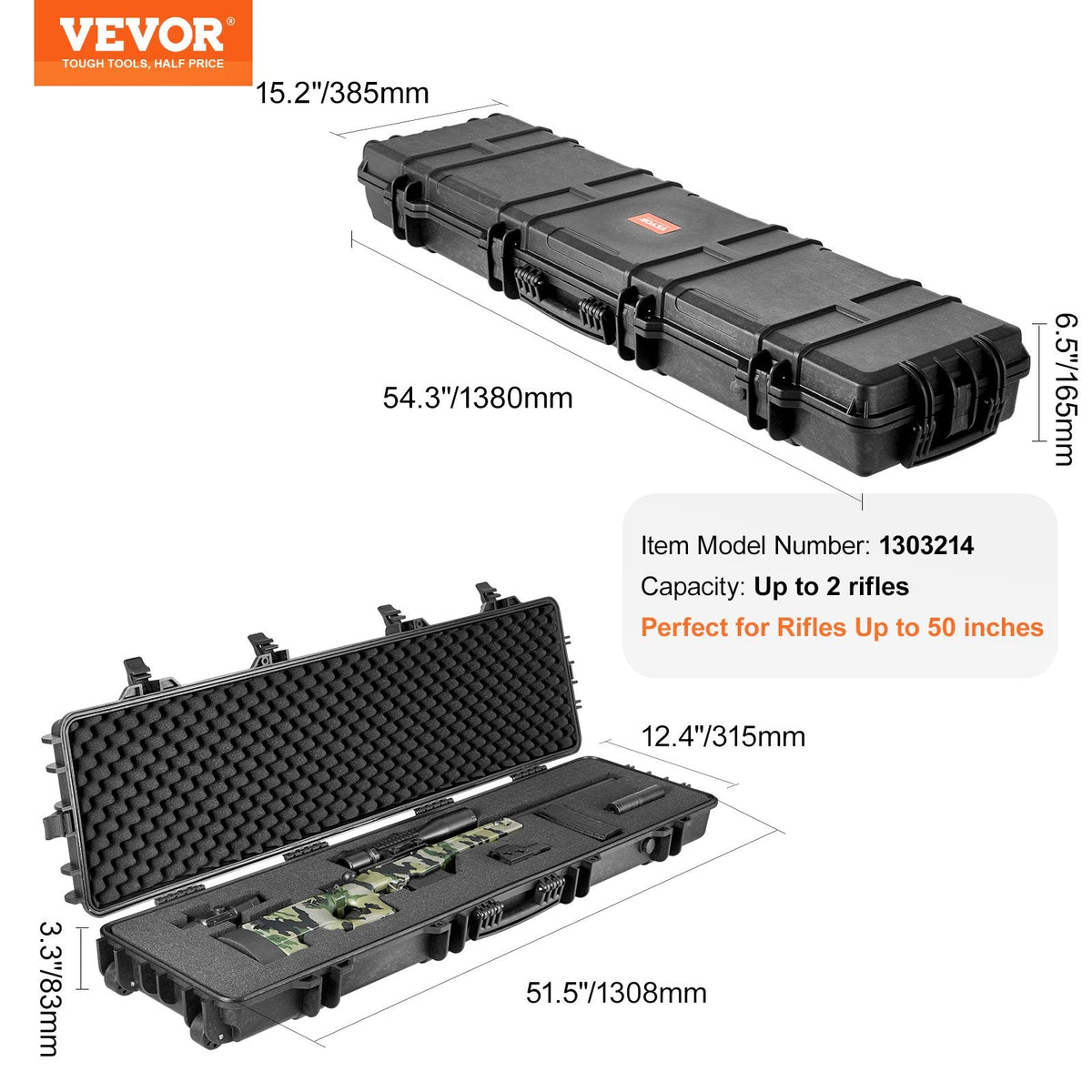 VEVOR Rifle Case, Rifle Hard Case with 3 Layers Fully-protective