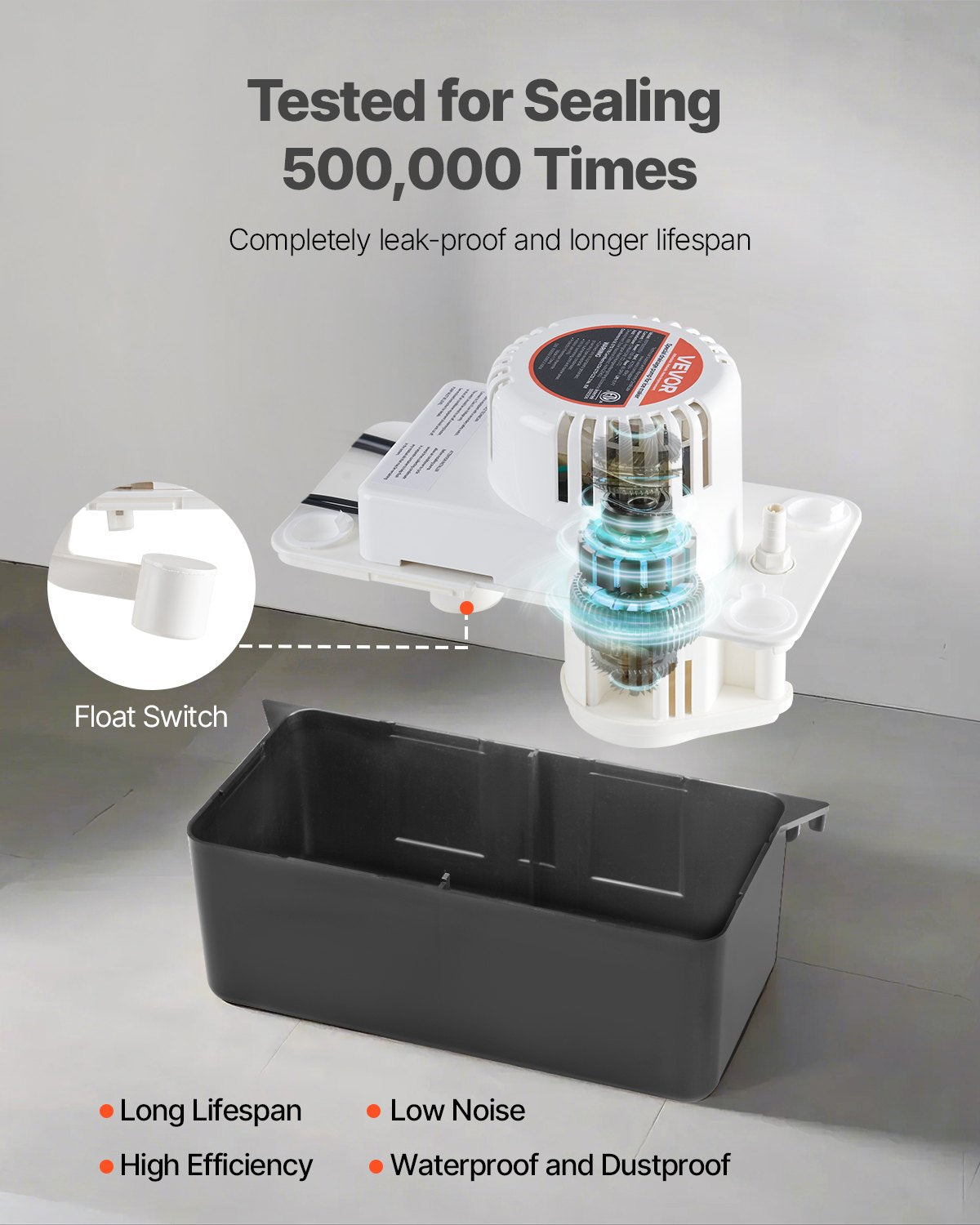 VEVOR Condensate Removal Pump, 1/50 HP, 65 GPH, 15ft/4.57m Lift, 1/2