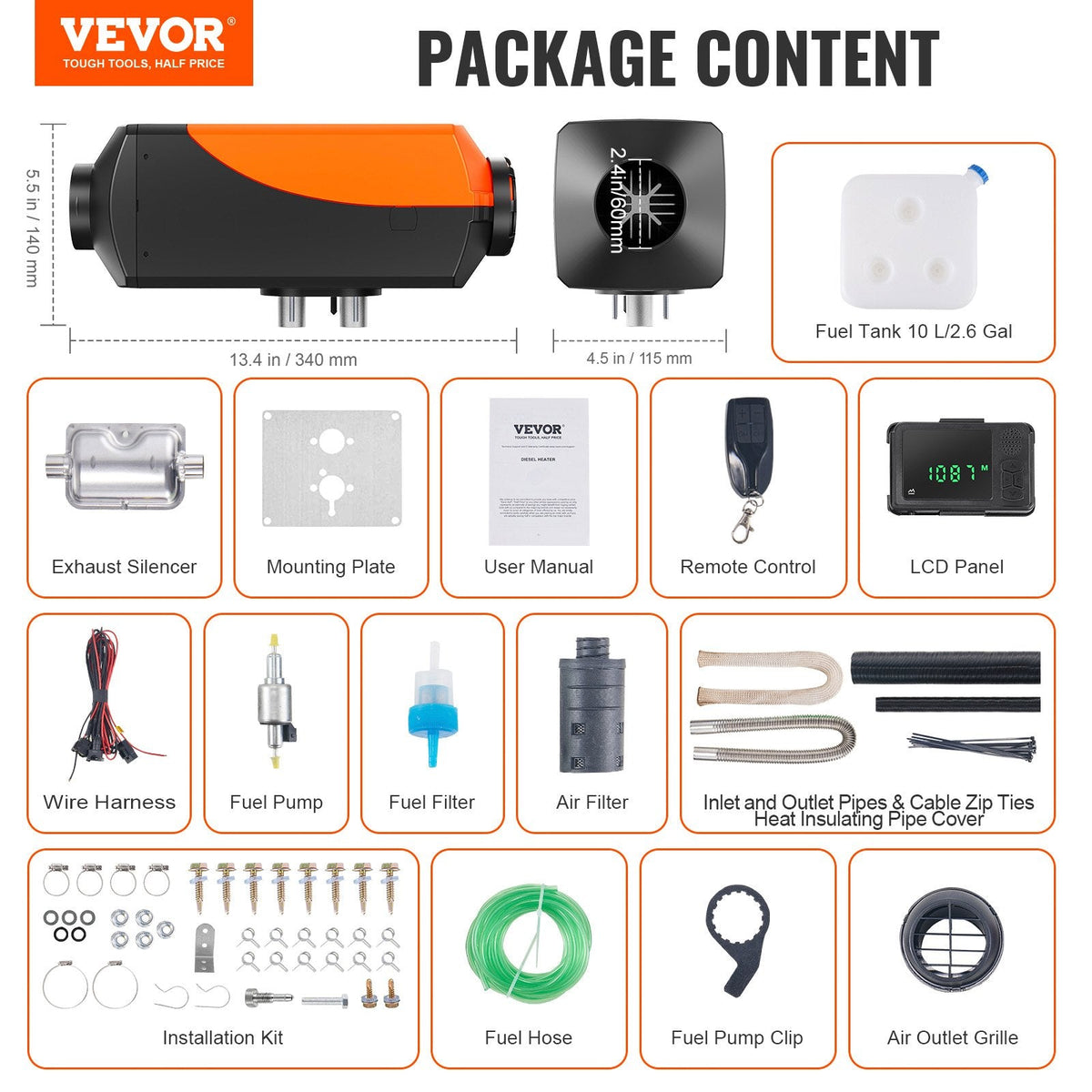 VEVOR Bluetooth App Control Diesel Air Heater, 12V 2KW Diesel Heater