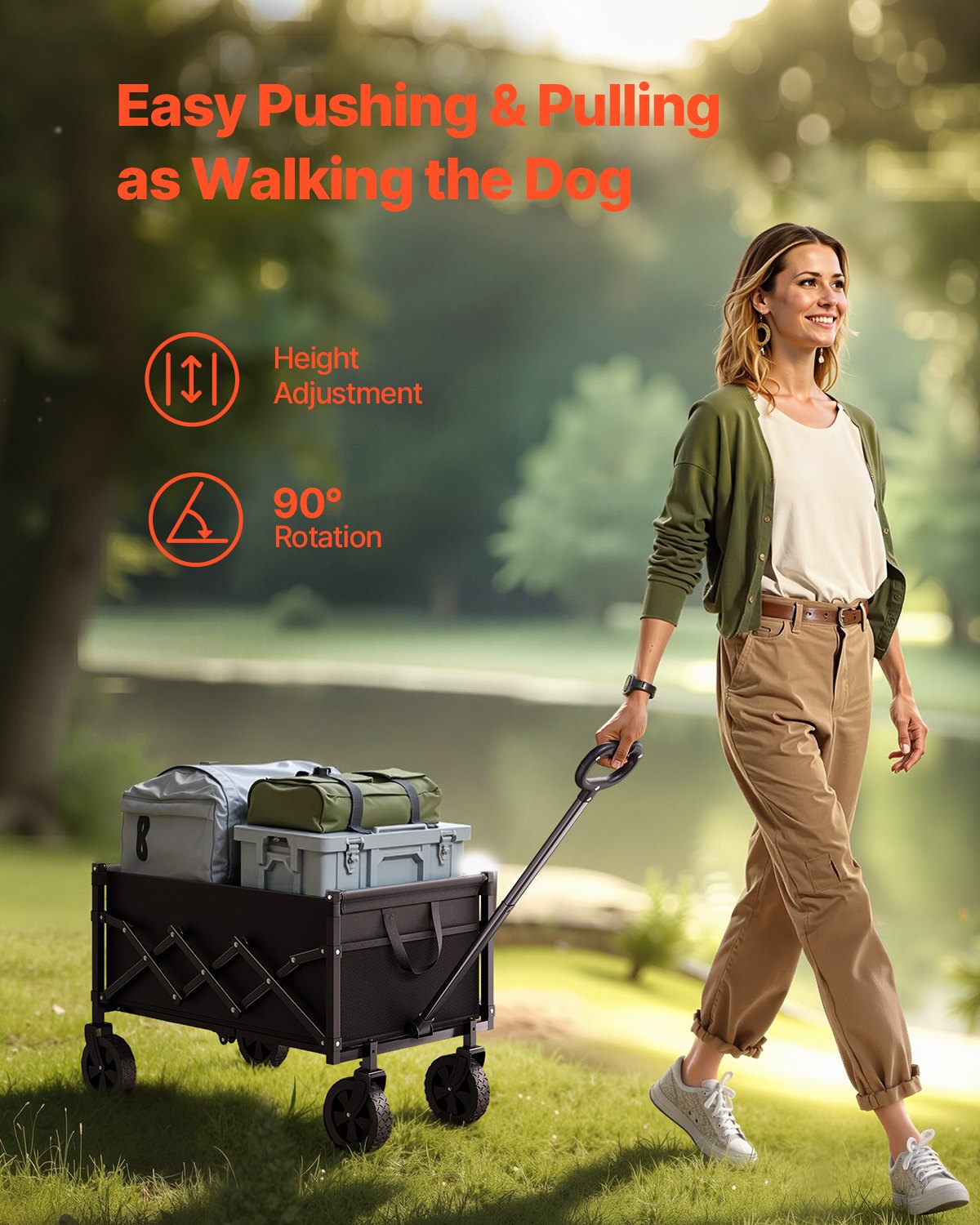 Collapsible Wagon Carts, 120L & 225LBS Folding Wagons with All-Terrain