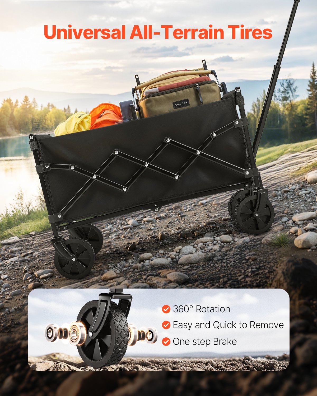 Collapsible Wagon Carts, 120L & 225LBS Folding Wagons with All-Terrain