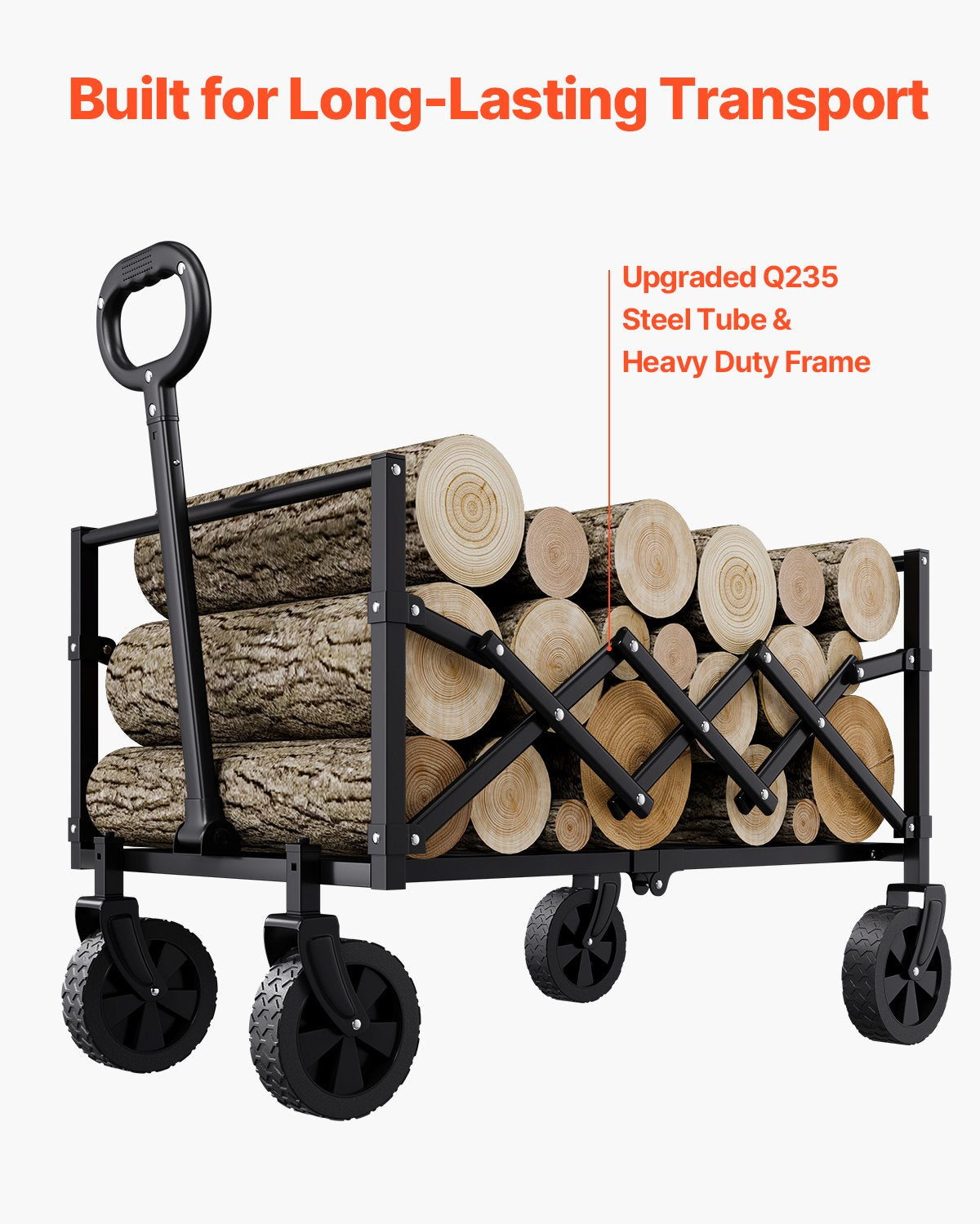 Collapsible Wagon Carts, 120L & 225LBS Folding Wagons with All-Terrain