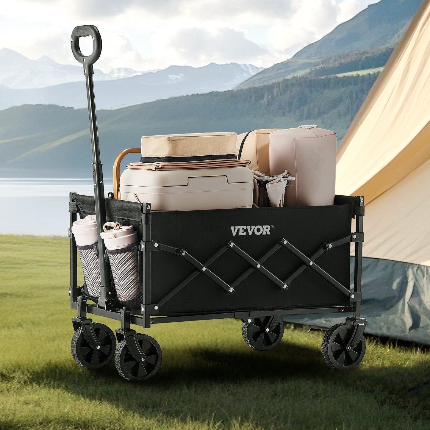 Collapsible Wagon Carts, 120L & 225LBS Folding Wagons with All-Terrain