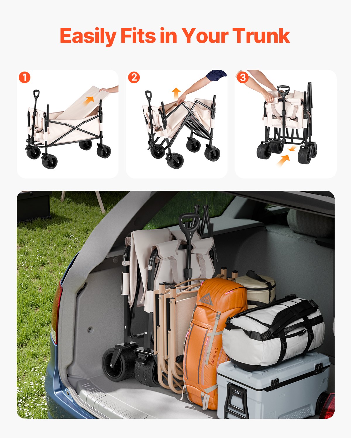 Collapsible Folding Wagon, 550lb Load & 220L, 2 in 1 Foldable Wagon
