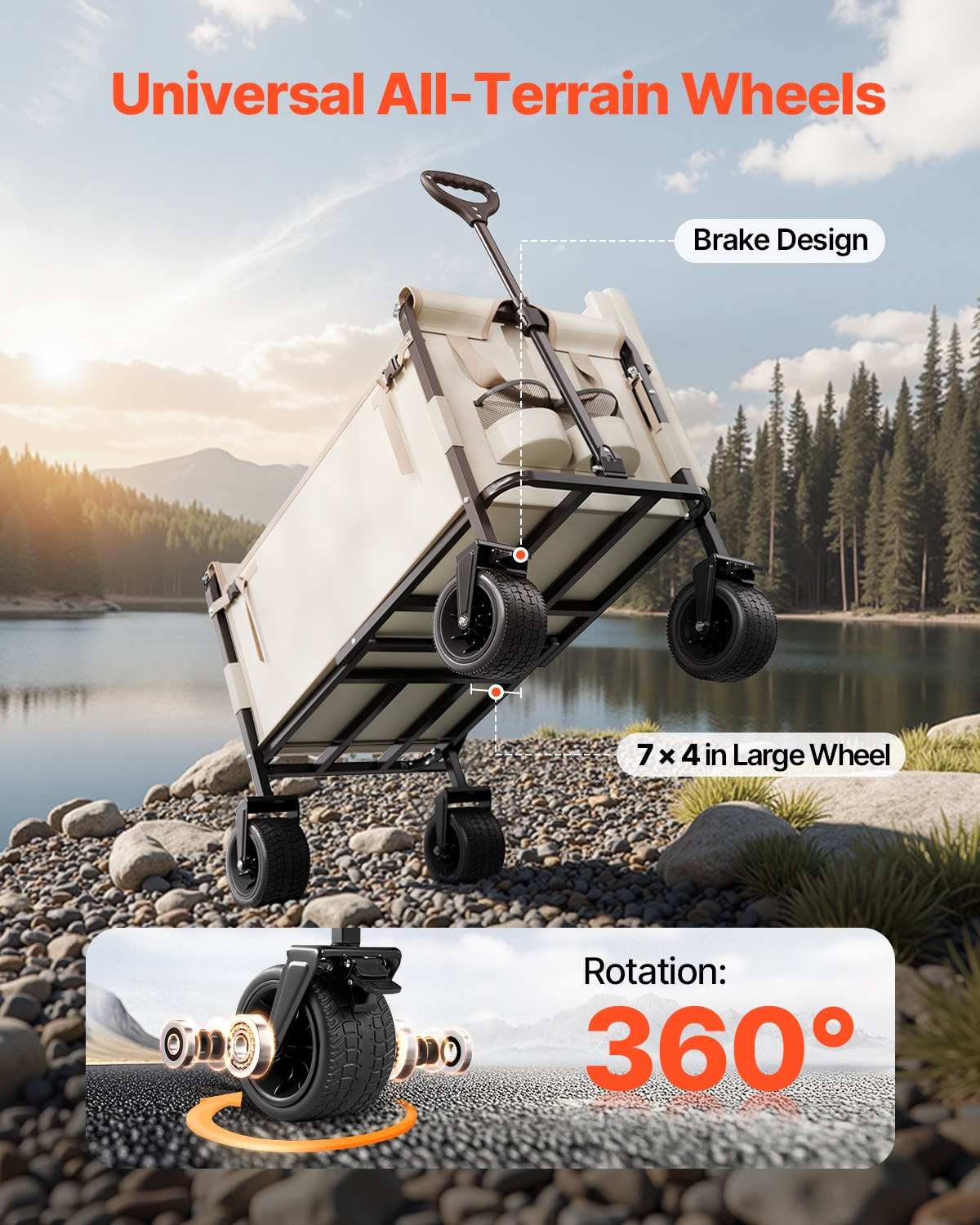 Collapsible Folding Wagon, 550lb Load & 220L, 2 in 1 Foldable Wagon