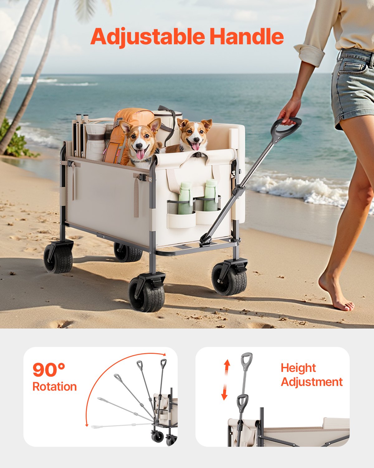 Collapsible Folding Wagon, 550lb Load & 220L, 2 in 1 Foldable Wagon