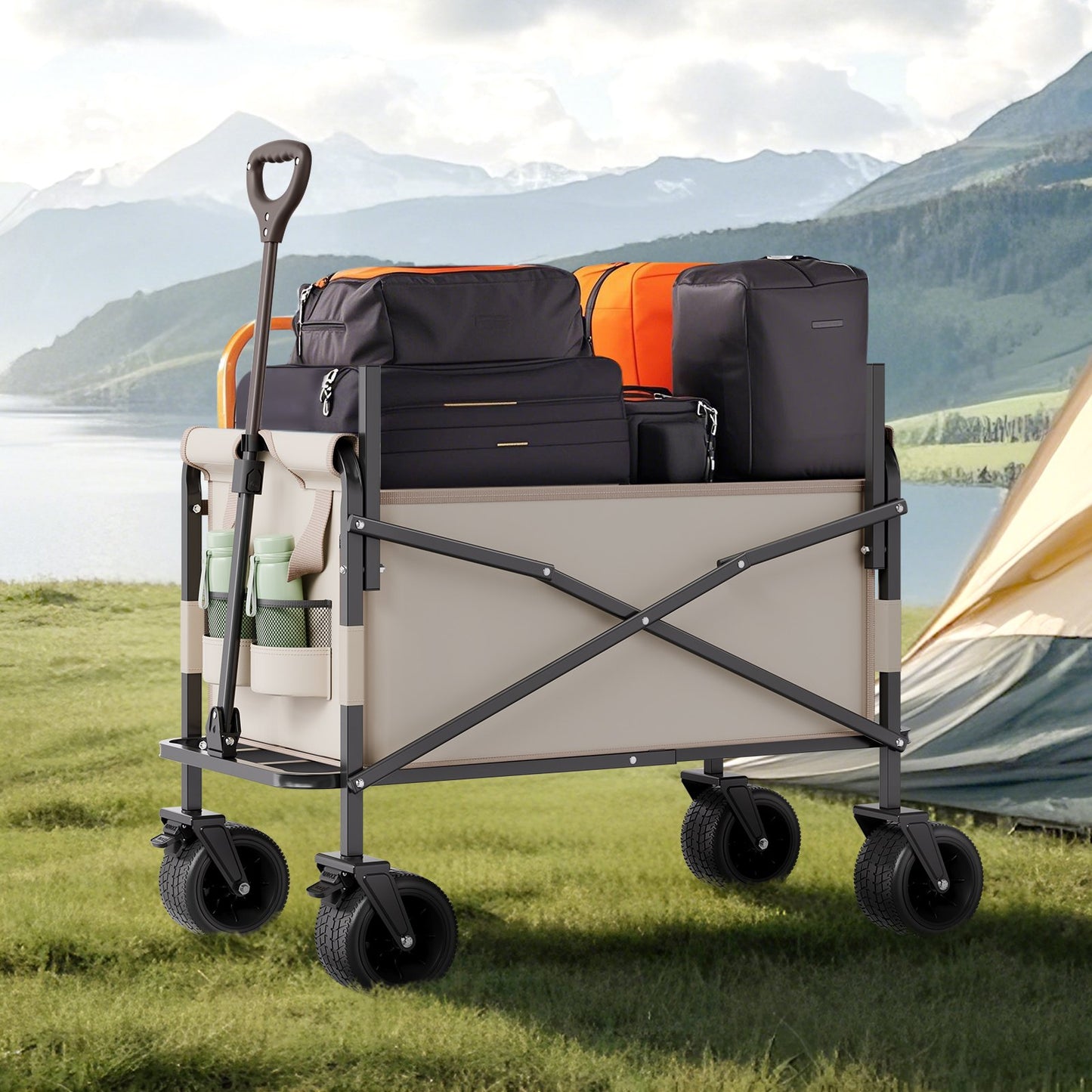 Collapsible Folding Wagon, 550lb Load & 220L, 2 in 1 Foldable Wagon