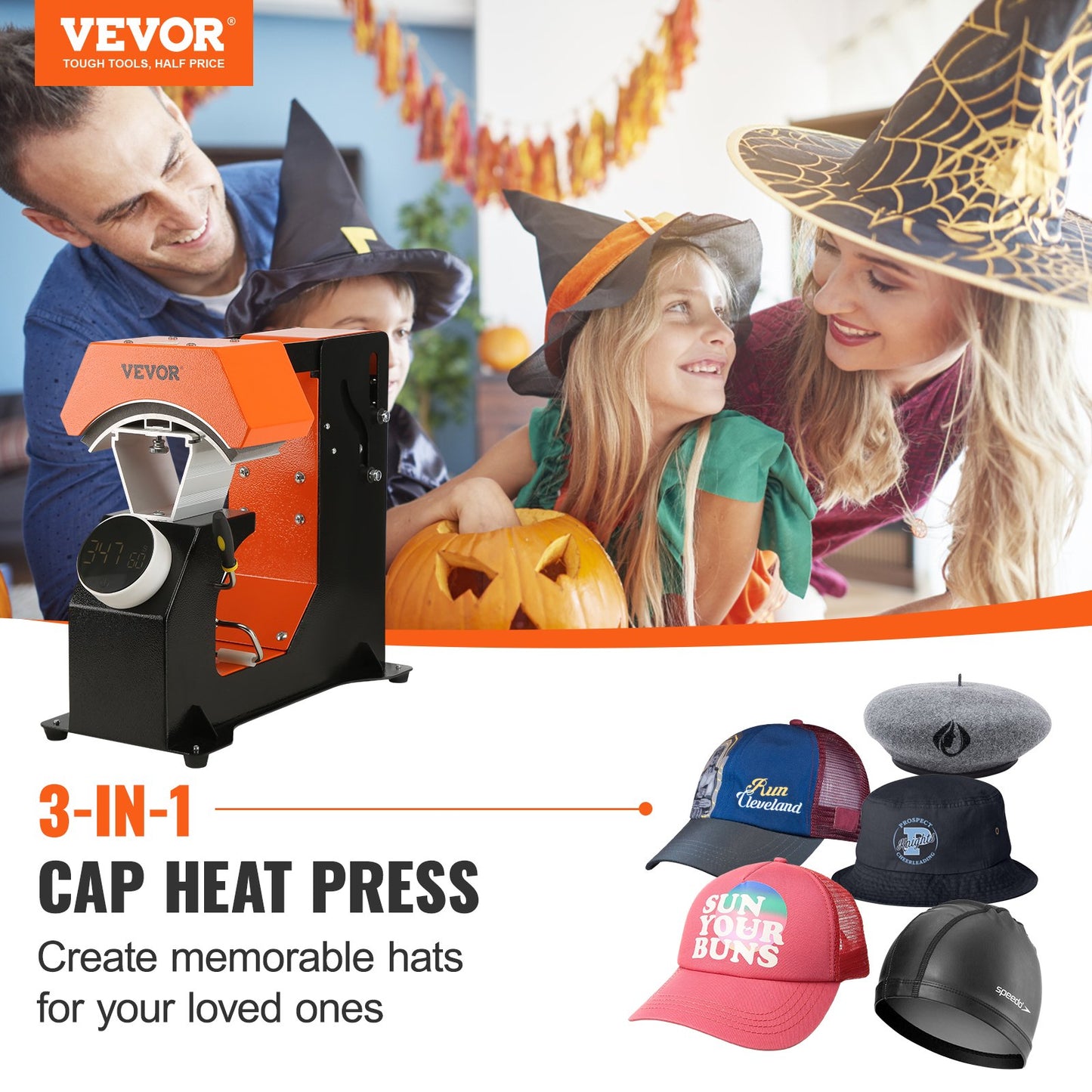 Hat Heat Press, 3-in-1 Auto Cap Heat Press Machine, 6.4x3.5in