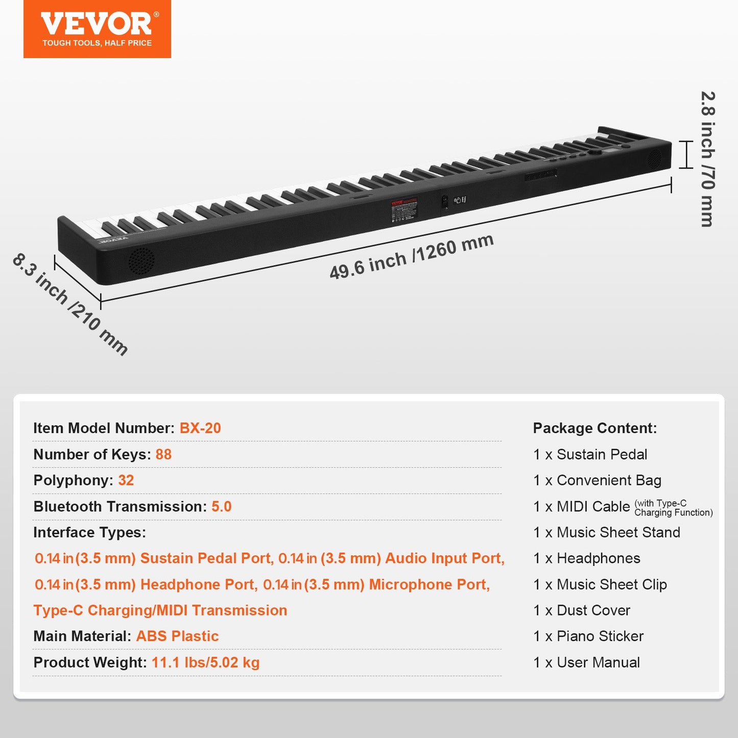 88 Key Folding Keyboard Piano, Bluetooth & MIDI, Portable Electronic