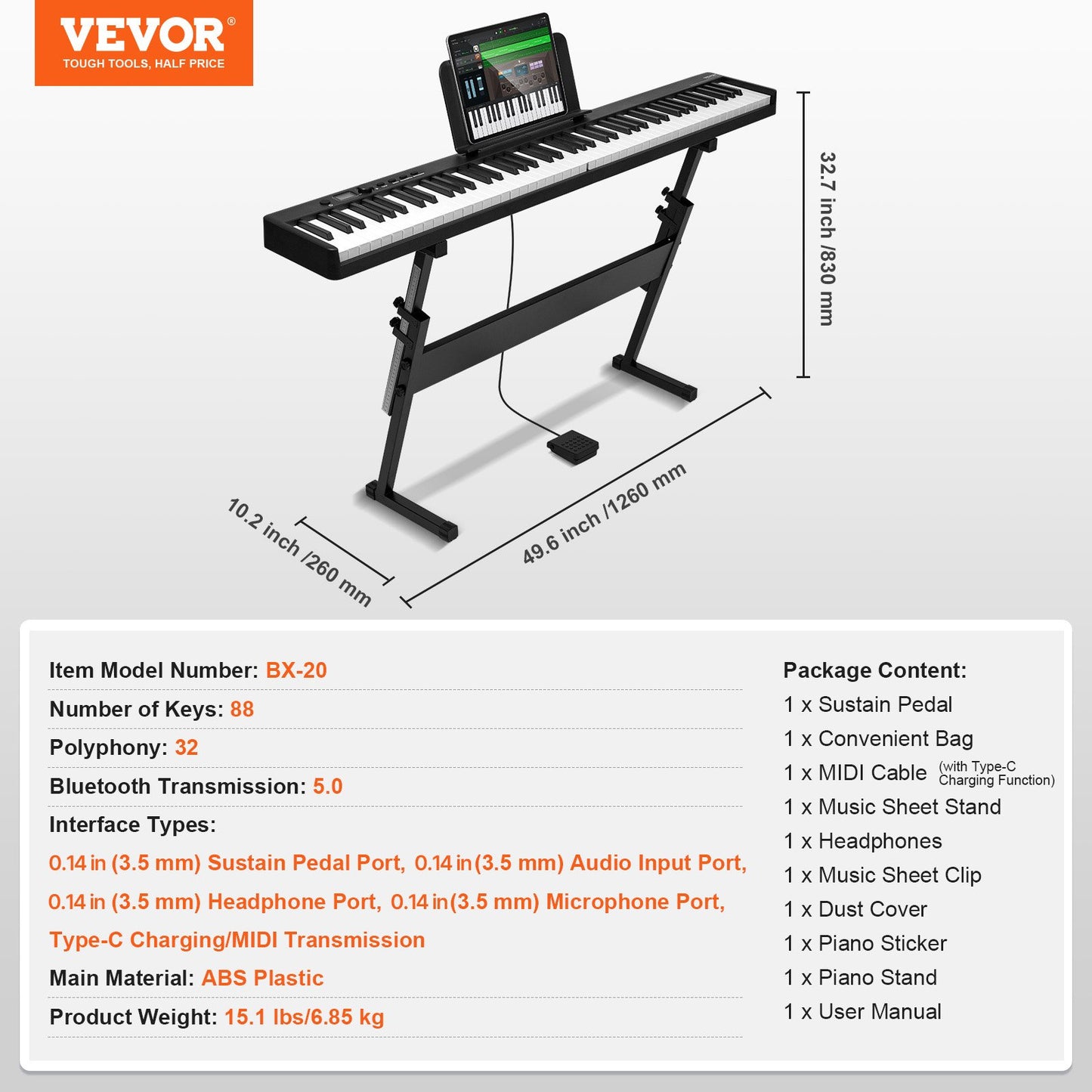 88 Key Folding Keyboard Piano, Bluetooth & MIDI, Portable Electronic