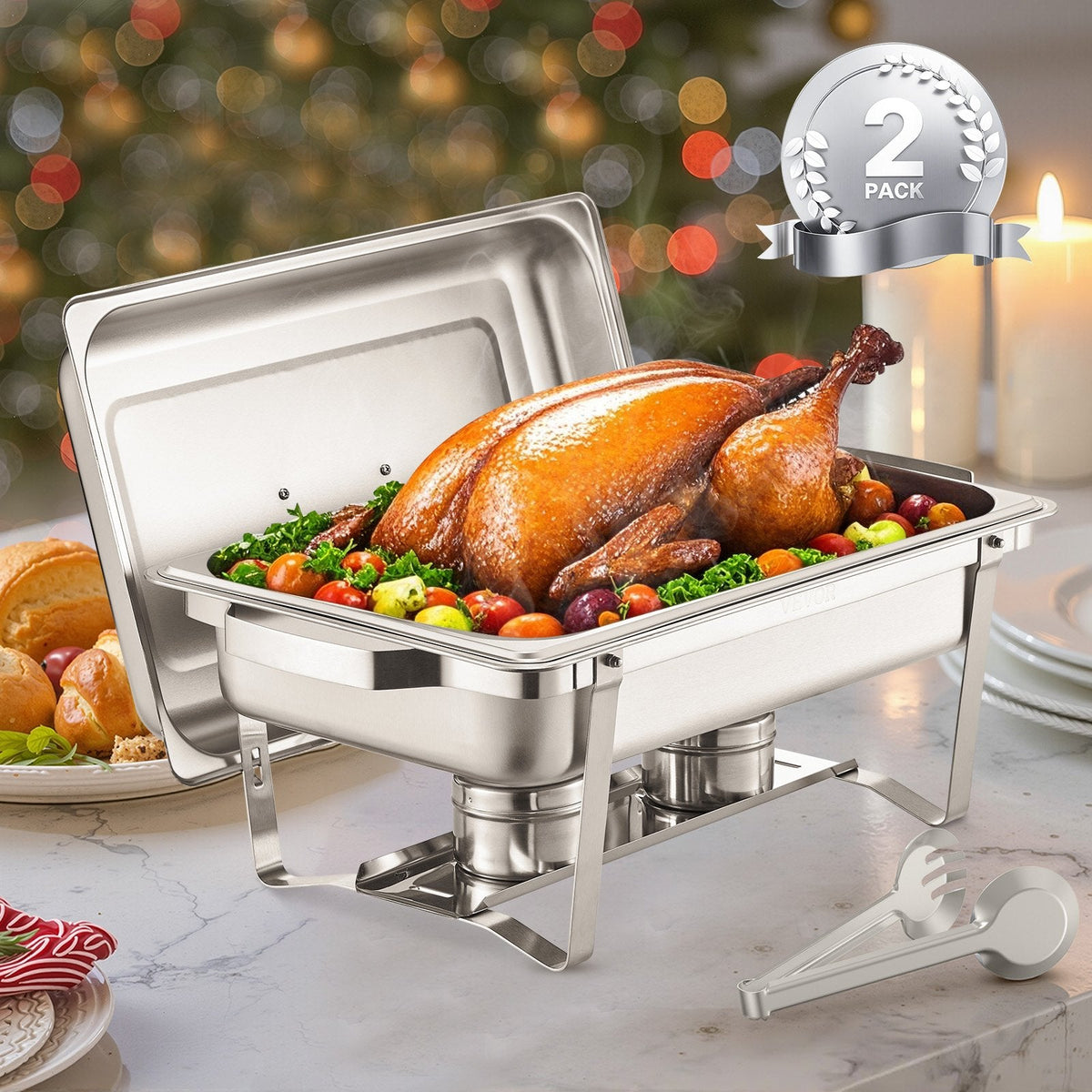 VEVOR Chafing Dish Buffet Set, 8 Qt 2 Pack, Stainless Steel Chafer