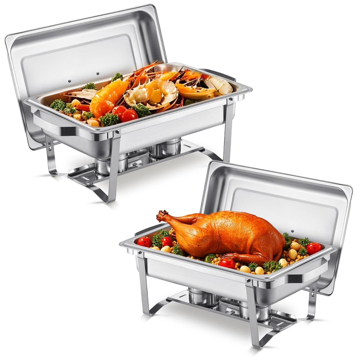 VEVOR Chafing Dish Buffet Set, 8 Qt 2 Pack, Stainless Steel Chafer