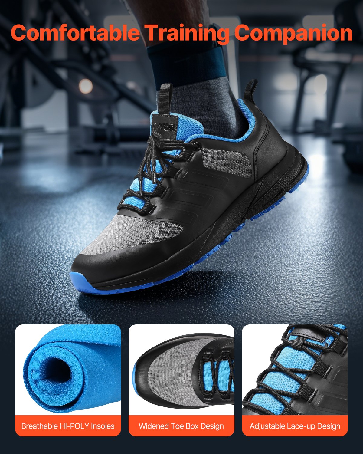 VEVOR Cross Training Shoes, M Width Sneakers UK Size 10, Wide Toe Box