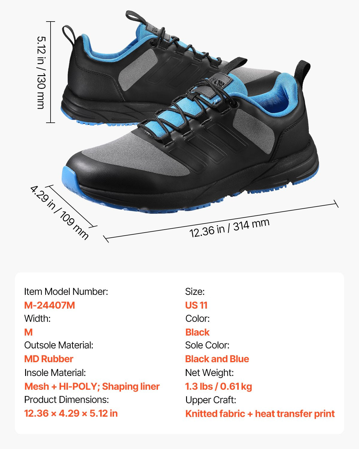 VEVOR Cross Training Shoes, M Width Sneakers UK Size 10, Wide Toe Box
