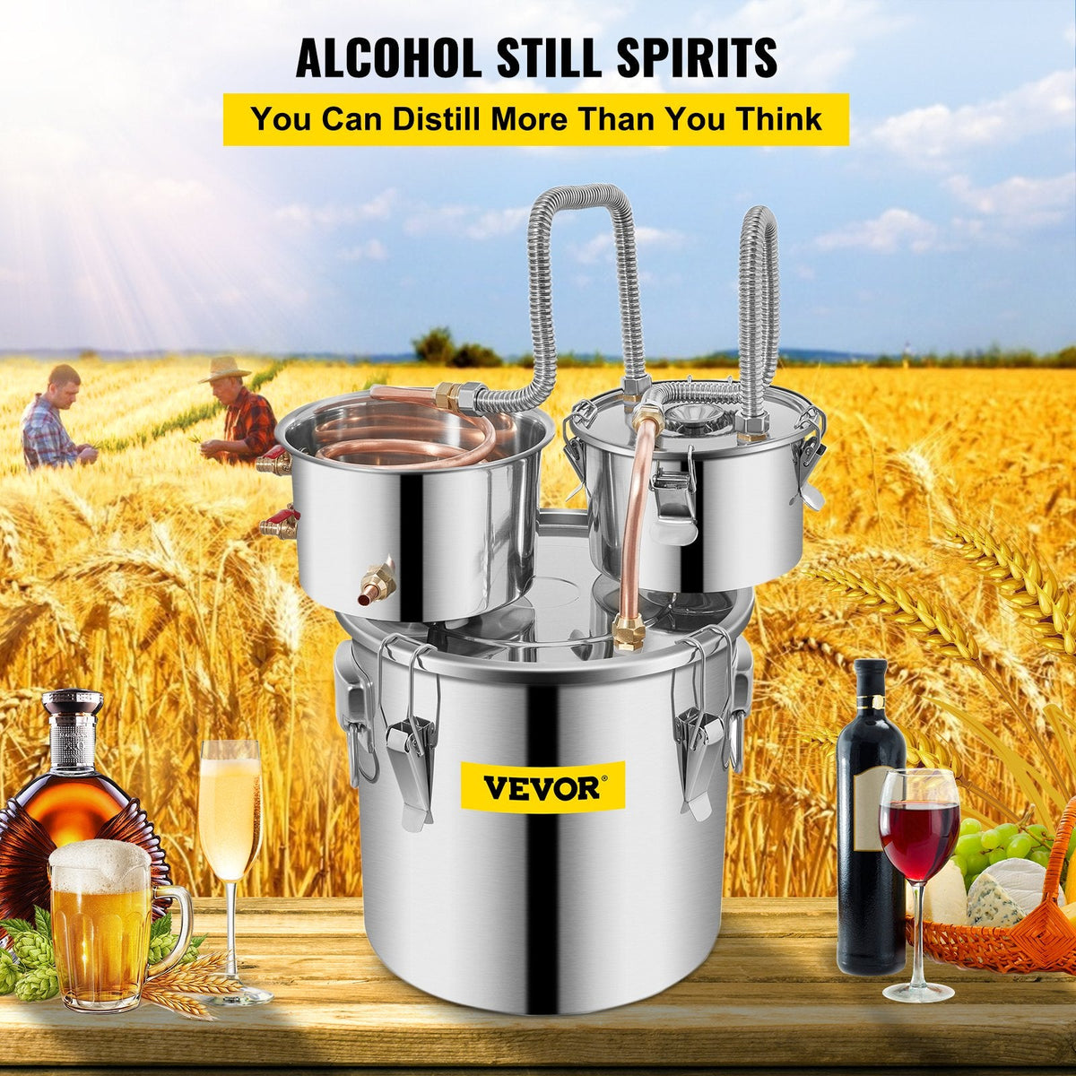 VEVOR Still Distiller 3Gal 12L Stainless Steel Water Distiller Copper