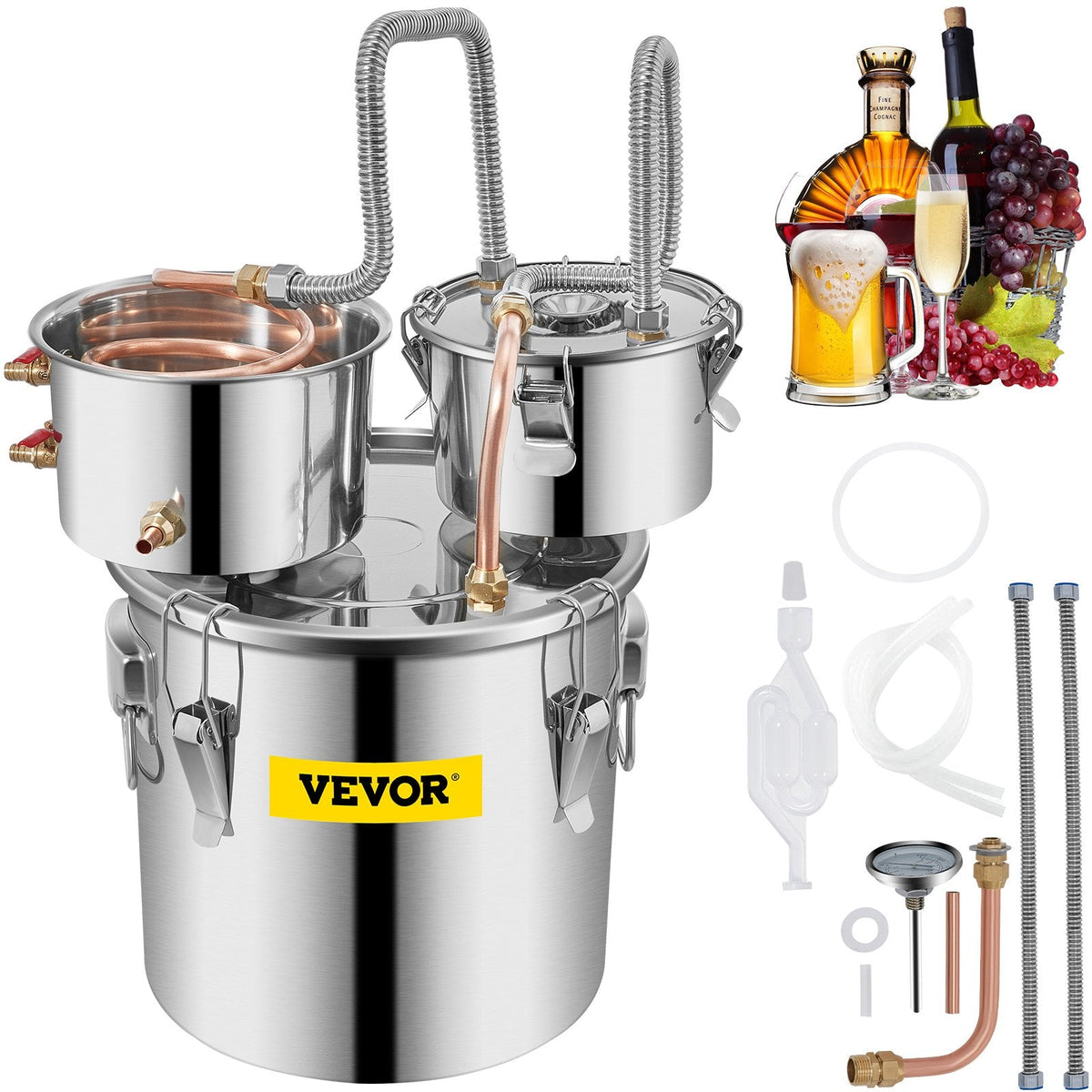 VEVOR Still Distiller 3Gal 12L Stainless Steel Water Distiller Copper