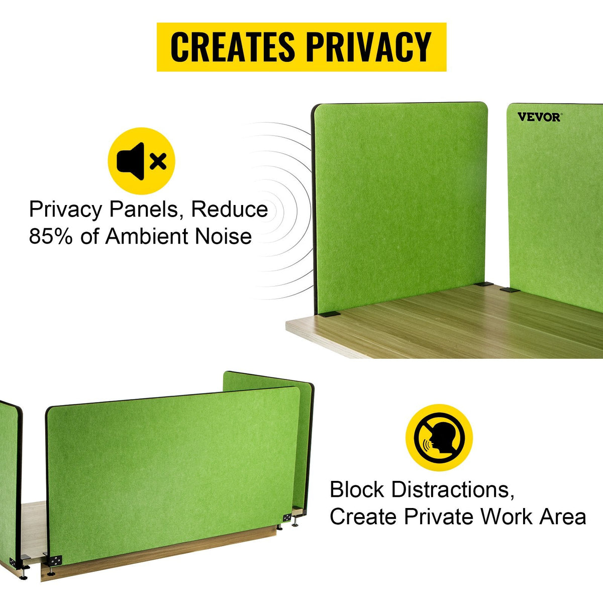 VEVOR Desk Divider 60'' Desk Privacy Panel, 3 Panels Privacy Acoustic