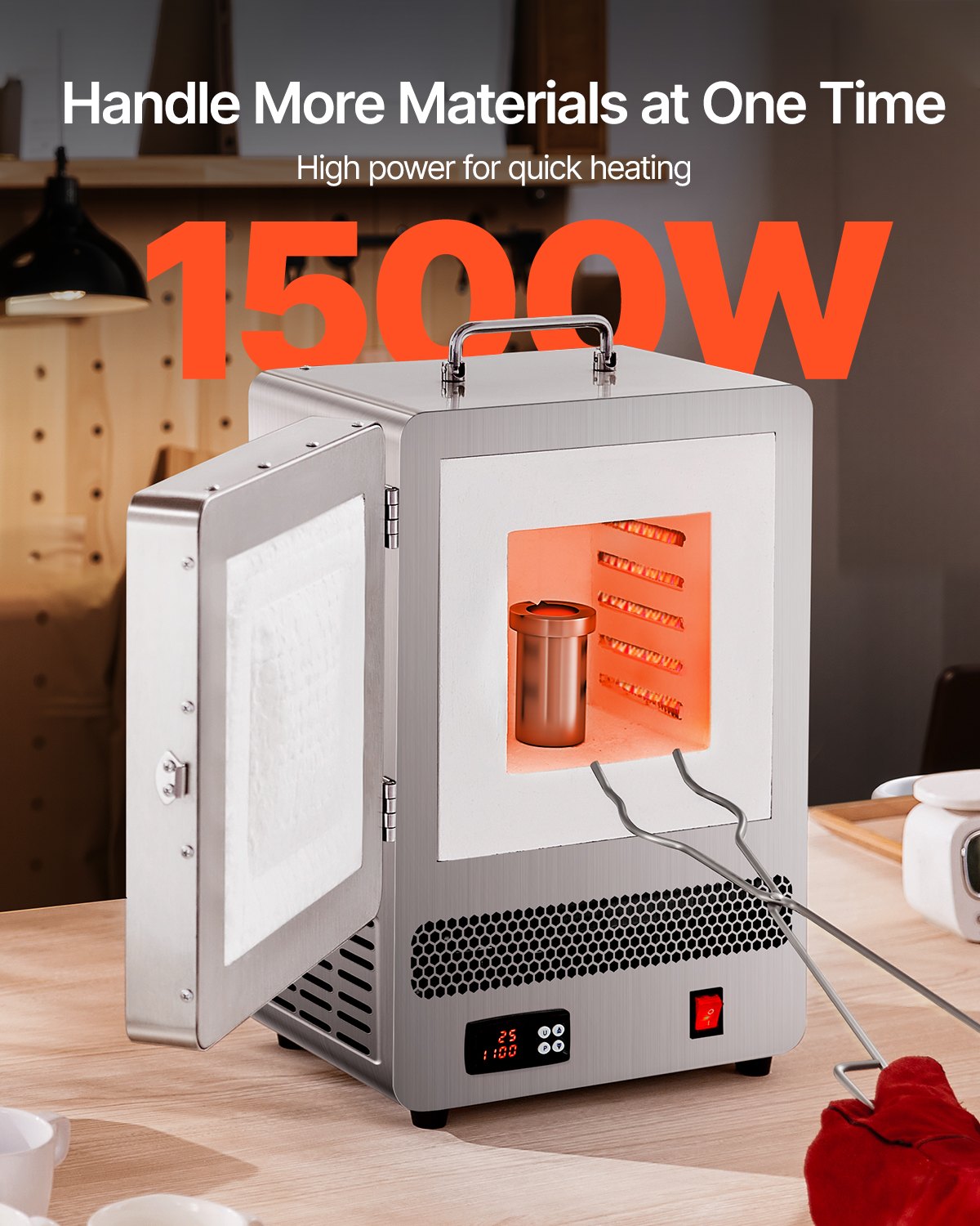 Tabletop Kiln Melter, 1500W Powerful Electric Kiln, 2192℉ / 1200℃ Max
