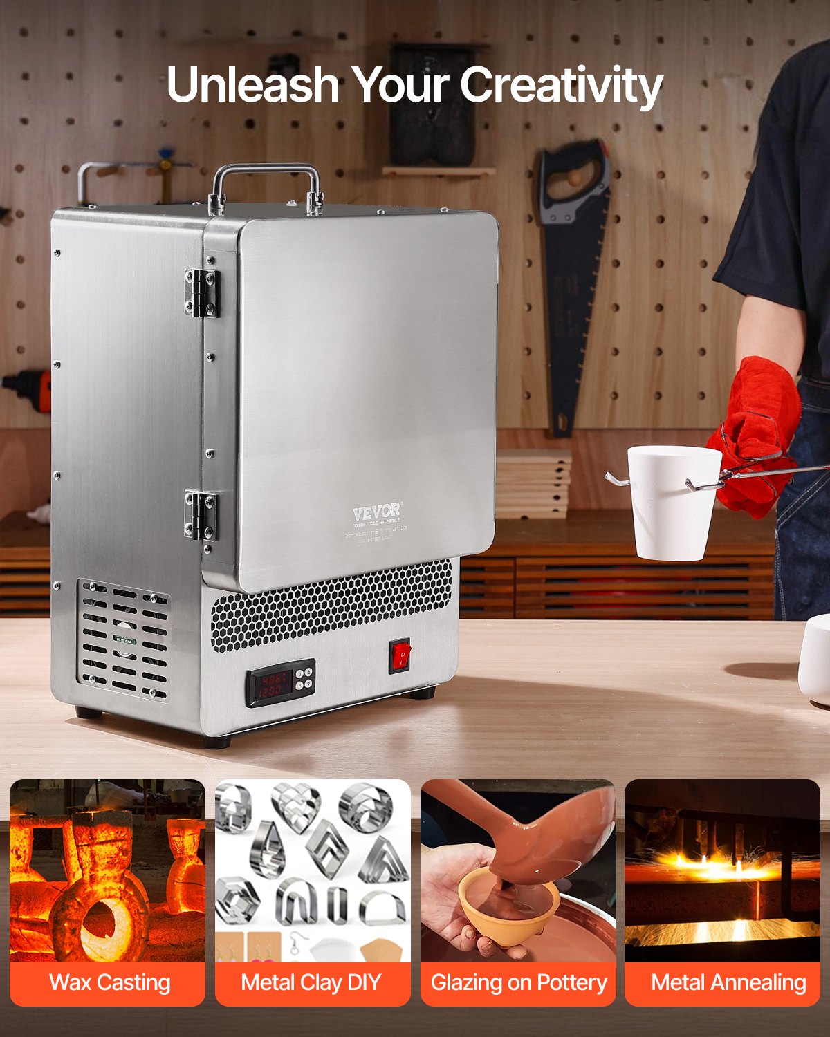 Tabletop Kiln Melter, 1500W Powerful Electric Kiln, 2192℉ / 1200℃ Max