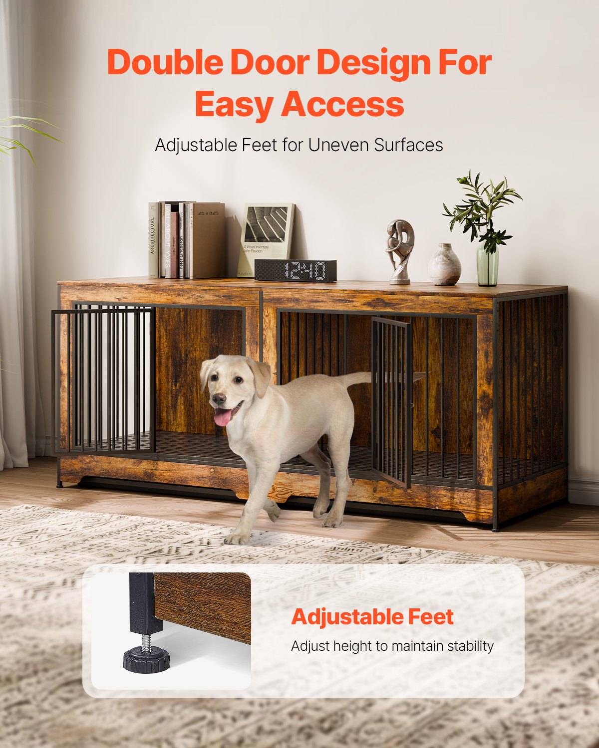 75in Dog Crate Furniture for 2 Dogs, Extra Large Double Dog Crate