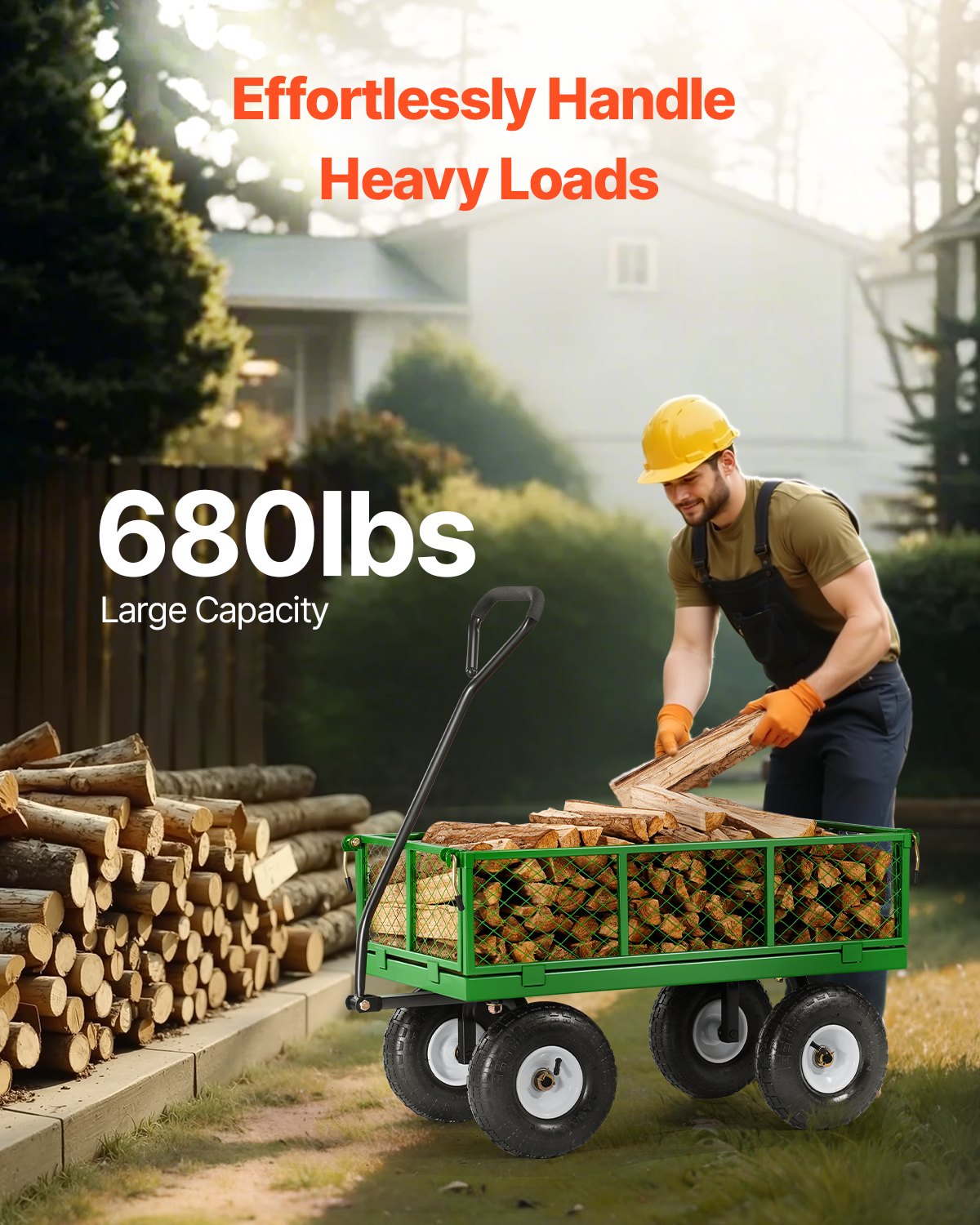 VEVOR 680 Lbs Steel Garden Cart on Wheels, Heavy Duty Garden Wagon