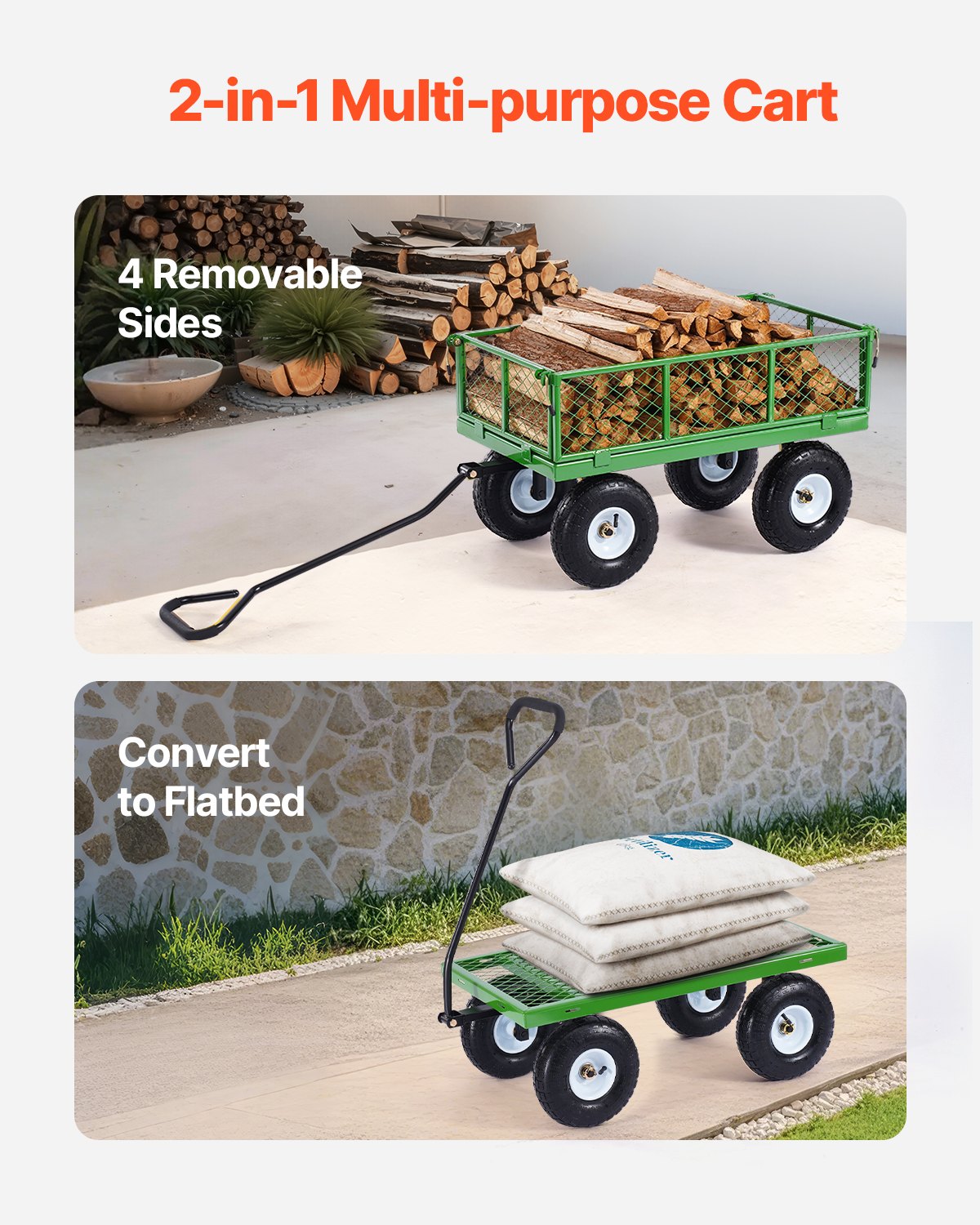 VEVOR 680 Lbs Steel Garden Cart on Wheels, Heavy Duty Garden Wagon