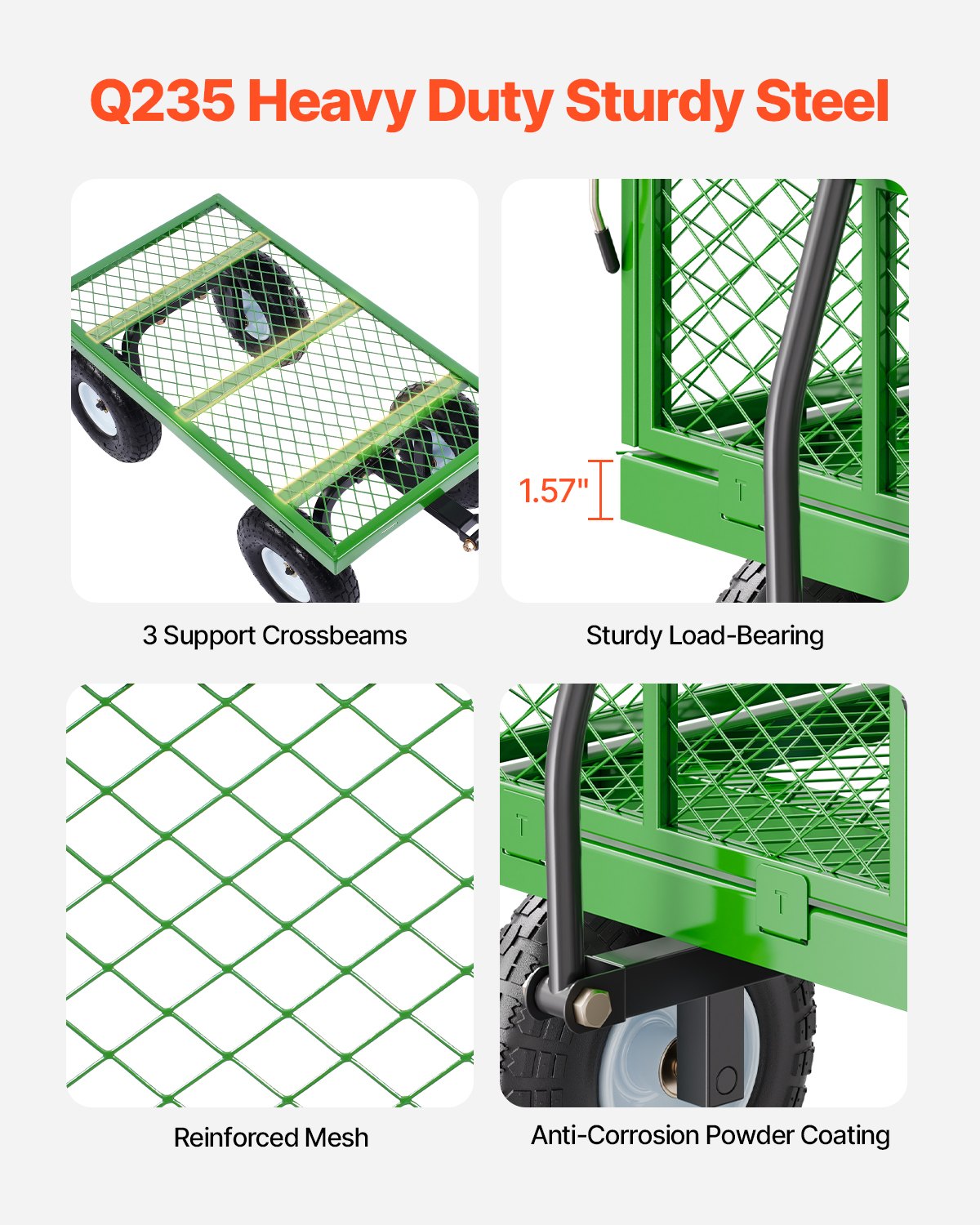 VEVOR 680 Lbs Steel Garden Cart on Wheels, Heavy Duty Garden Wagon