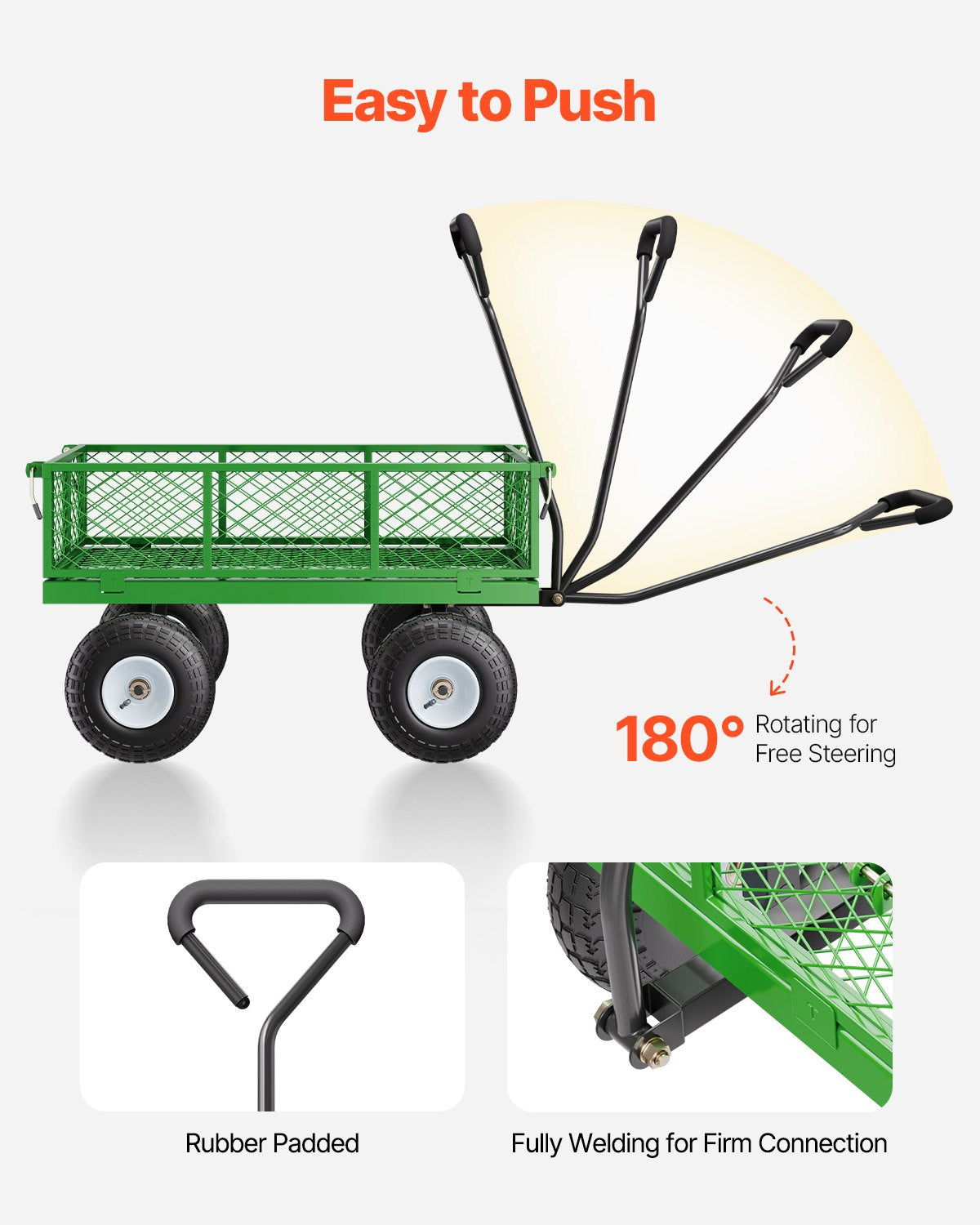 VEVOR 680 Lbs Steel Garden Cart on Wheels, Heavy Duty Garden Wagon