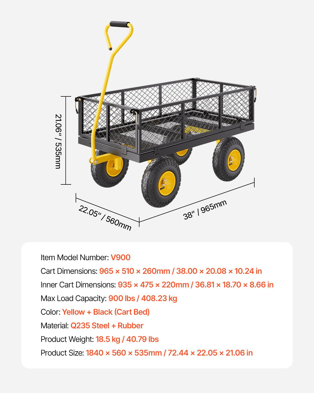 VEVOR 900 Lbs Heavy Duty Steel Garden Cart, Garden Wagon Cart on