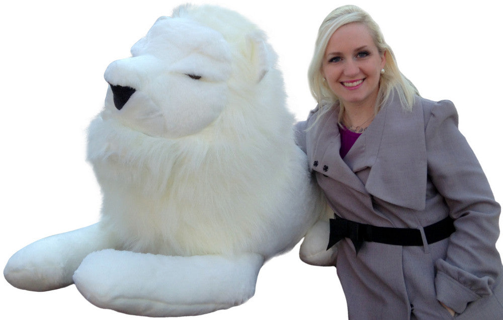 American Made Giant Stuffed White Lion 48 Inches Soft Made in USA
