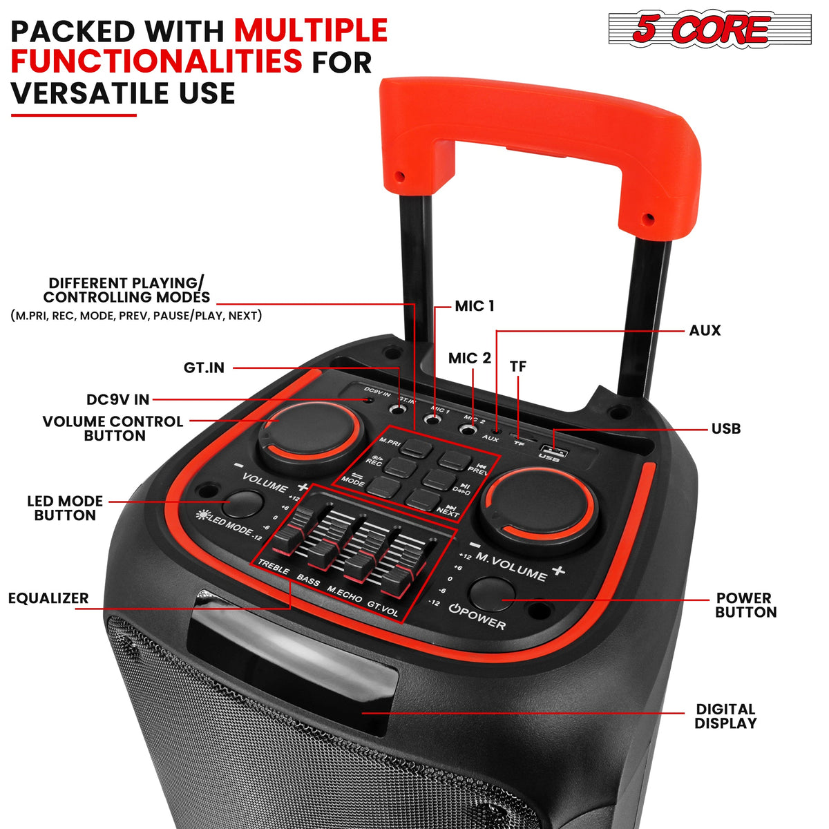 5Core Bluetooth Party Speaker 8 inch PA RGB Partybox Karaoke Machine +