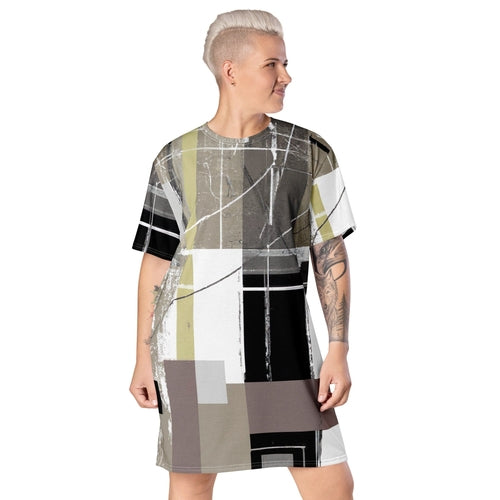Womens Graphic T-shirt Dress - Abstract Brown Geometric Shapes