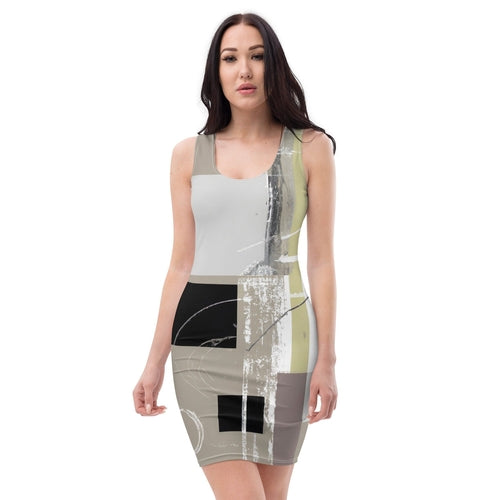 Womens Stretch Fit Bodycon Dress - Abstract Brown Geometric Shapes