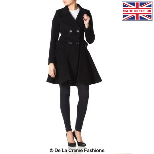Wool Blend Fit And Flare Double Breasted Skater Coat (1102)